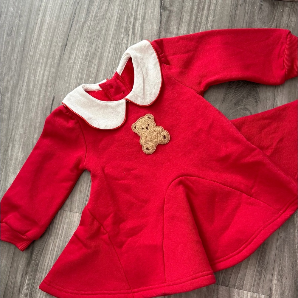 Red Dress with Bear Appliqué